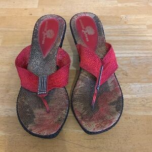Women's Italian Red Sandals with Beaded Detail
